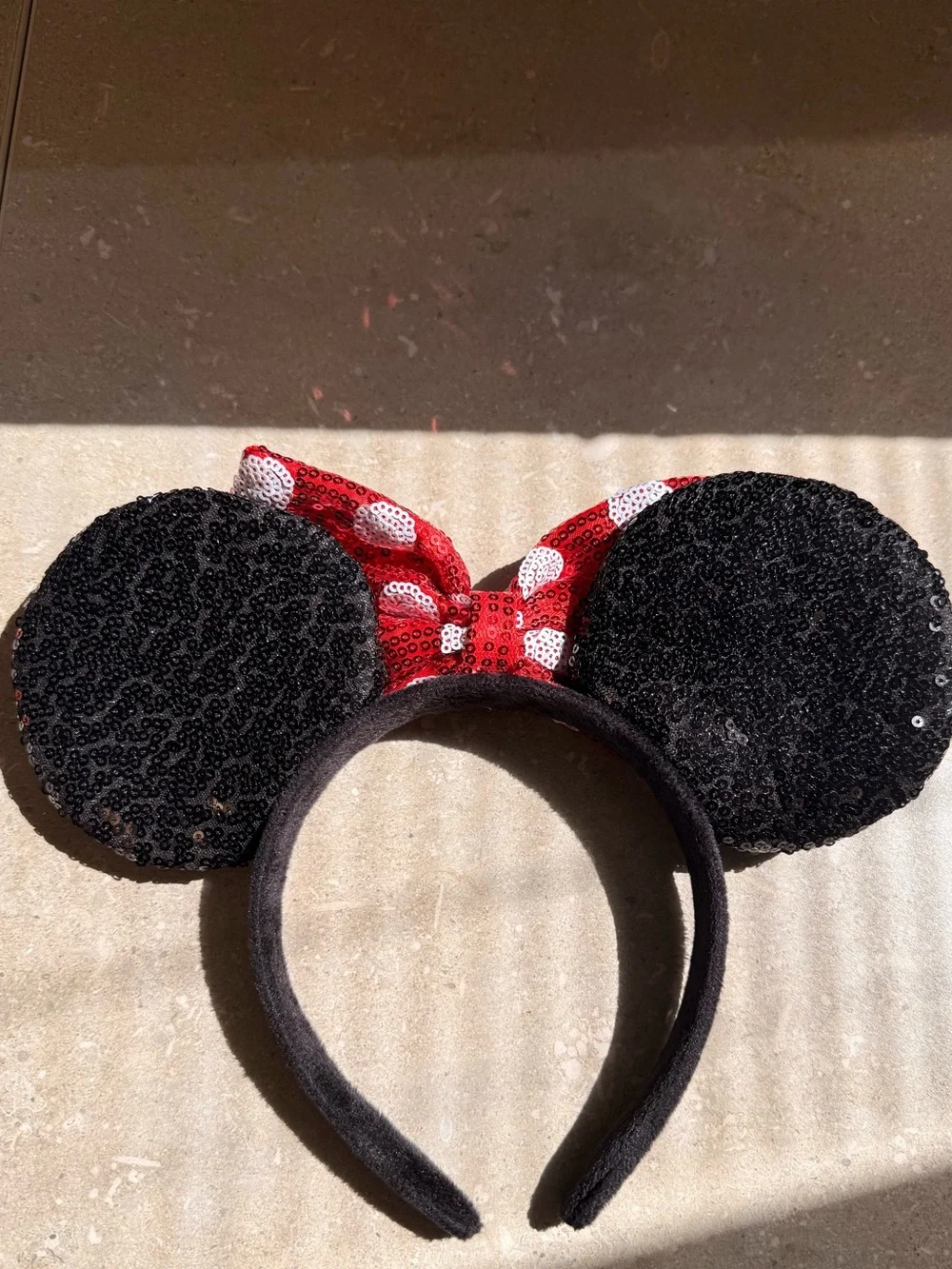 Disney Kids Black Sequin Minnie Ears Headband with Red Polka Dot Bow